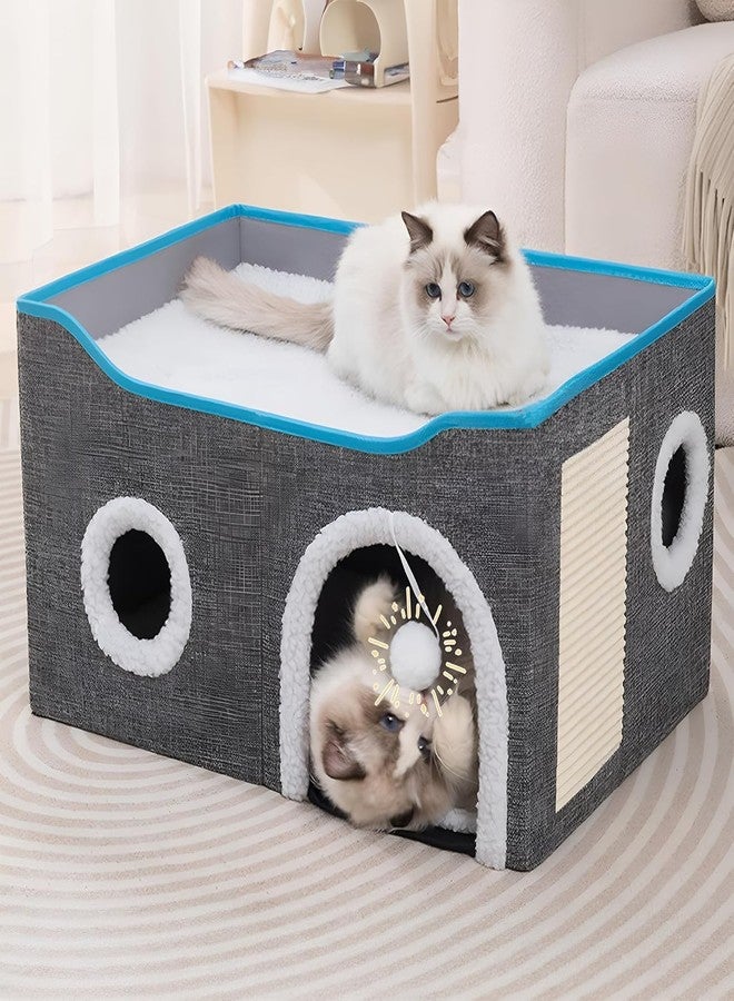 CBEX Cat House for Indoor Cats, Large Cat Beds with Fluffy Ball Toy and Scratch Pad, Foldable Cat Cave Hideaway, Covered Cat Condo for Small Pets and Kittens - Image 1